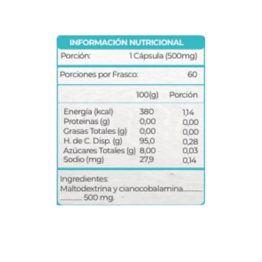 Vitamina B12 500mg 60 Cápsulas - Health Natural