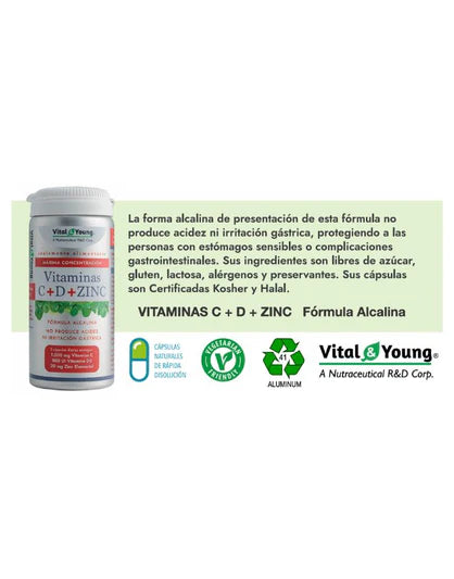 Vitaminas C + D + Zinc – Refuerzo Inmune y Salud Ósea | Vital & Young