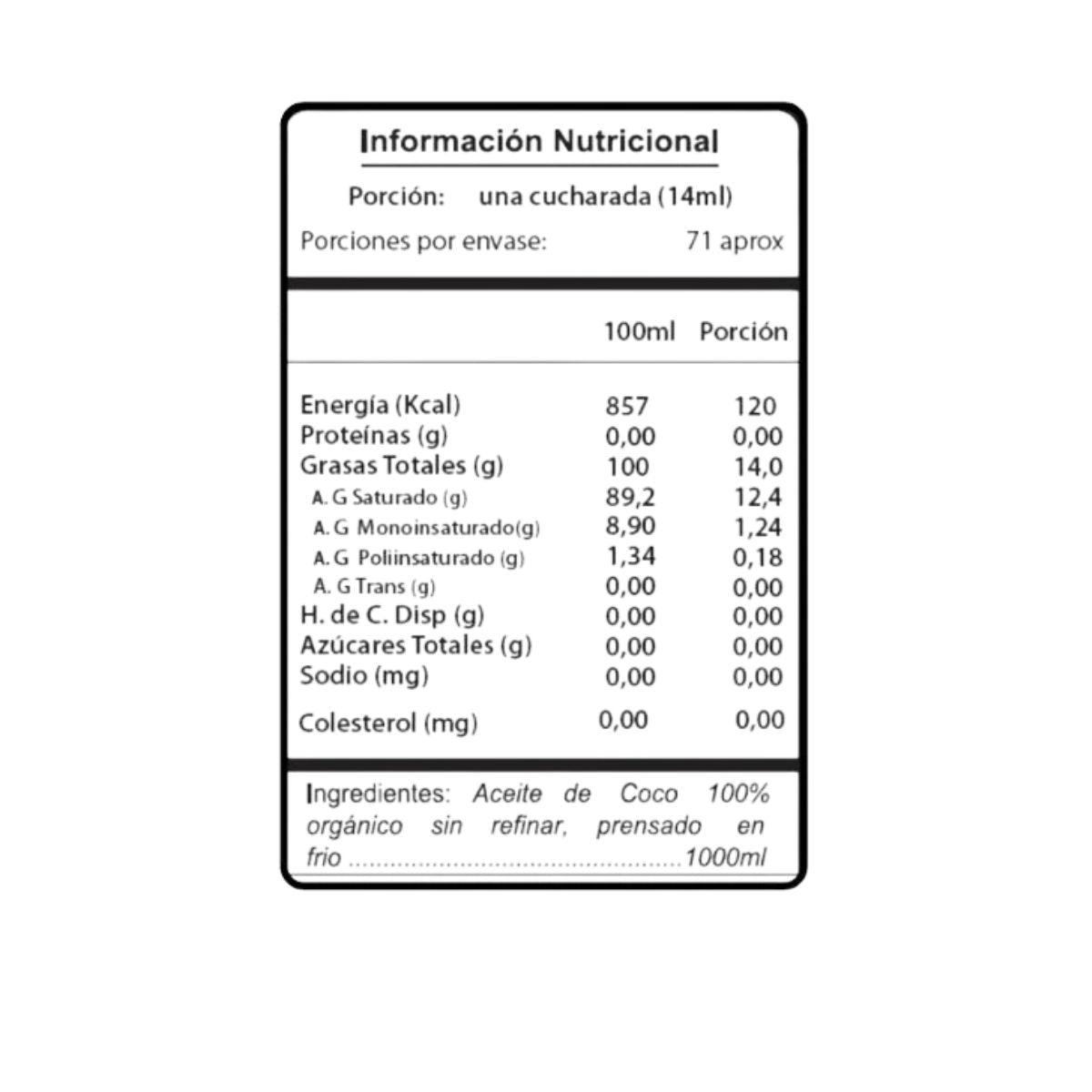 Aceite de Coco Orgánico 1000ml - Health Natural