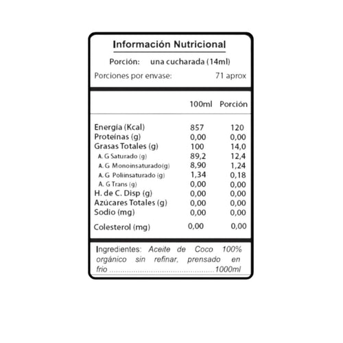 Aceite de Coco Orgánico 1000ml - Health Natural