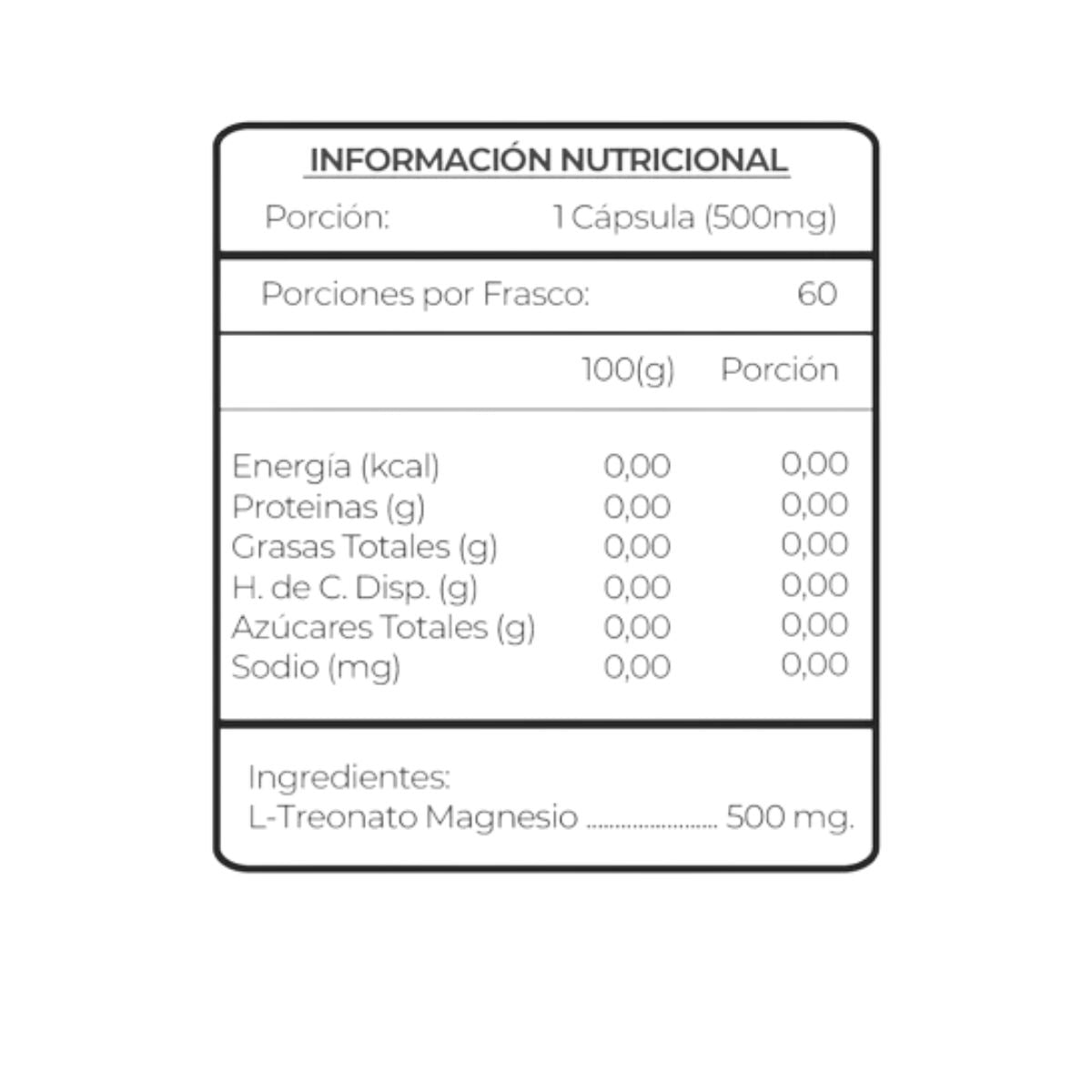 L-Treonato de Magnesio 500mg 60 Cápsulas - Health Natural